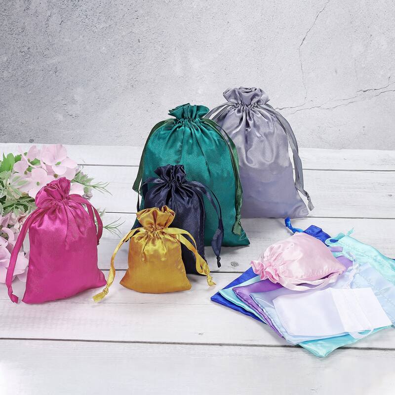 Satin Bags with Drawstring, 3 Pcs 6x8 Inch Wedding Favor Bags, 3 Color - 6x9 Inch