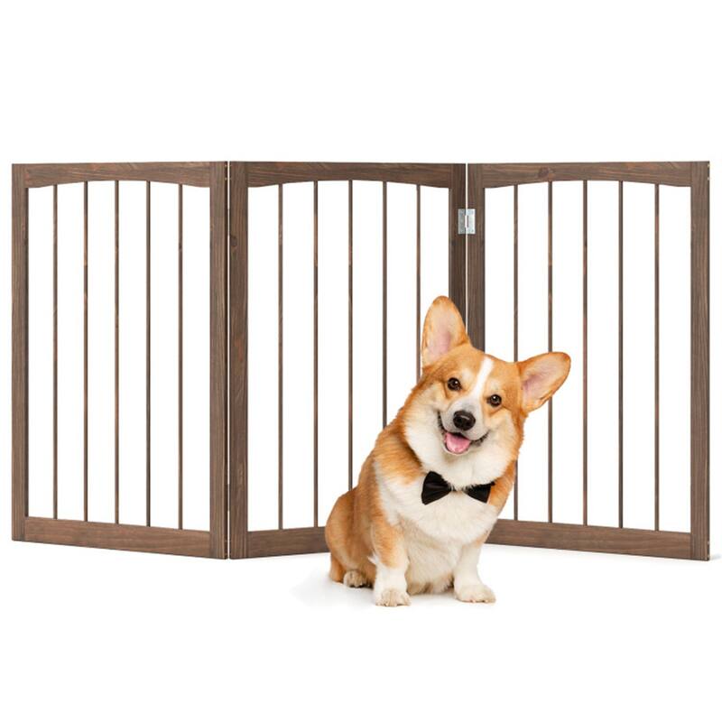 3 Panel Freestanding Wooden Dog Gate Pet Barrier for Doorways Kitchens or Bedrooms - 21" x 1.6" x 30"