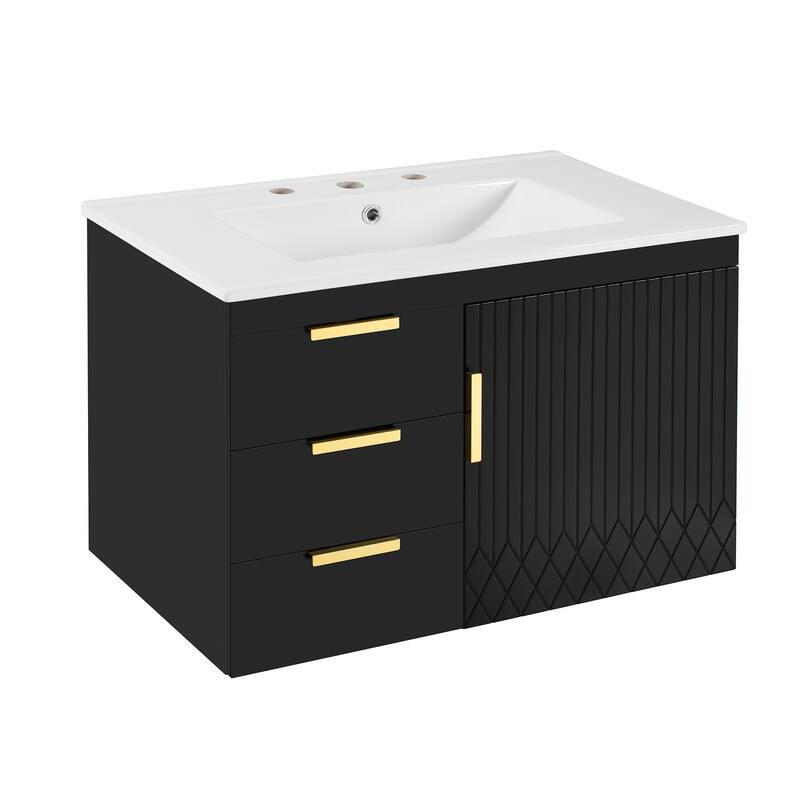 30" Wall Mounted Bathroom Cabinet with Integrated White Ceramic Sink - 30'' x 18.4'' x 20''