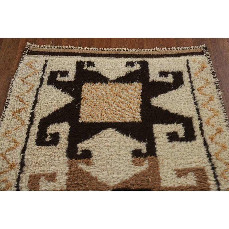 Vegetable Dye Kurdish Runner Rug Handmade Turkish Wool Carpet - 3'4"x 10'7"