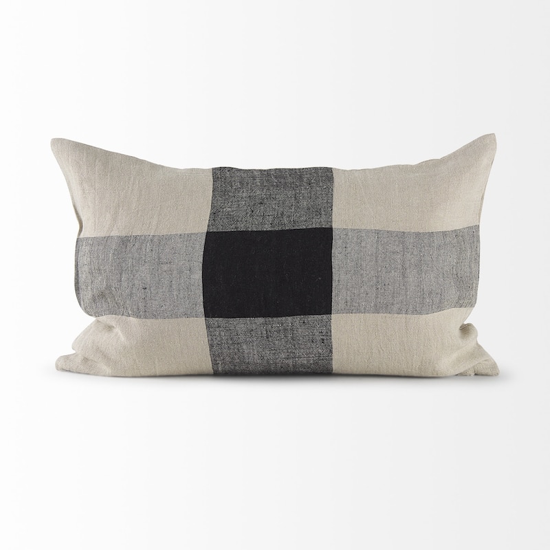 Beige and Black Plaid Pattern Throw Pillow Cover