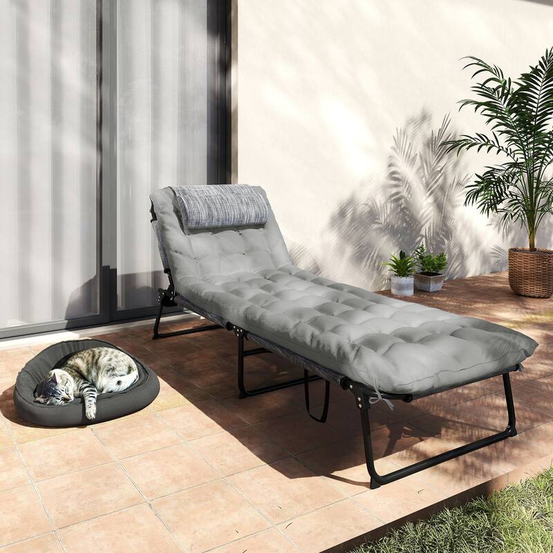 Outdoor Foldable Sun Lounger Chair with Adjustable Backrest and Cushioned Seat for Pool Side - 26.75" W x 74.5" D x 11.75" H