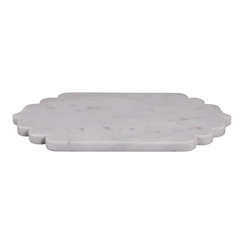 Marble Decorative Tray Scalloped Edge for Office Bedroom - 1" White - 14" x 8" x 0.5"
