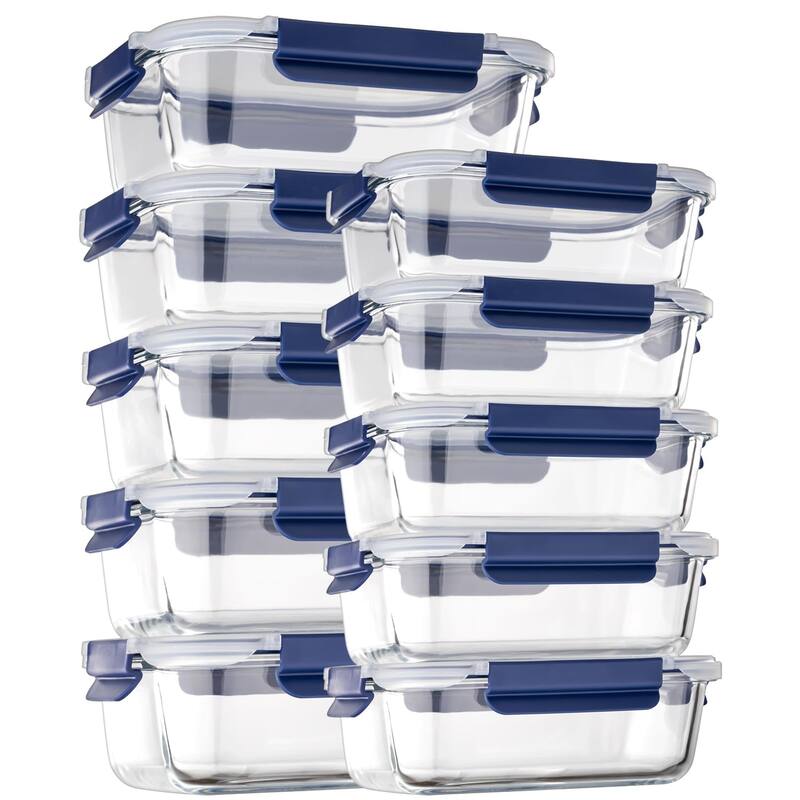 Glass Food Storage Containers with Lid Airtight,10 Pack Glass Meal Prep Containers,Glass Storage Container Set with Bpa-free Lid - Blue