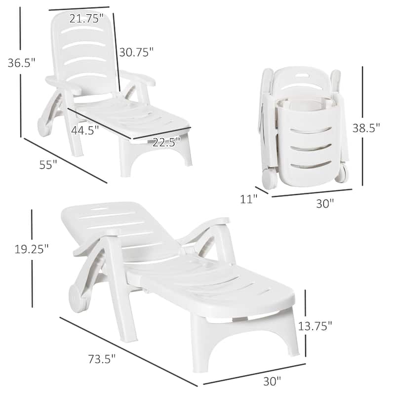 Outdoor Folding Tanning Chaise Lounge, 5 Level Adjustable Backrest Lounge Chair with Wheels for Pool, Beach, Patio, Garden