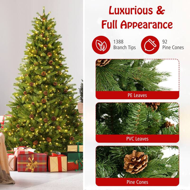 Gymax 7 FT Pre-Lit Xmas Tree 3-Minute-Setup Artificial Christmas Tree