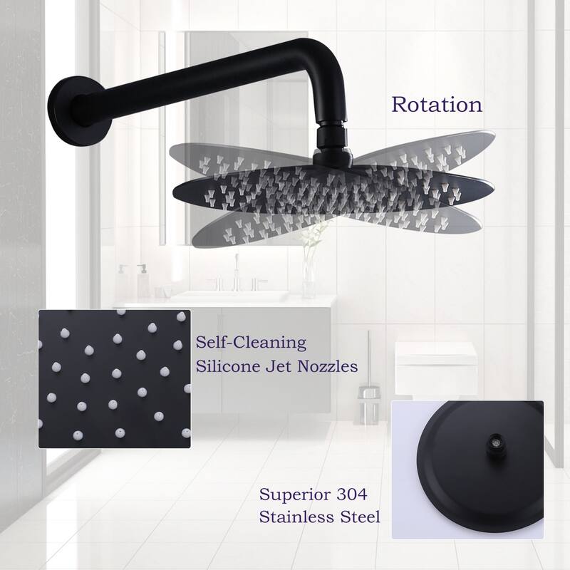 3-Way Complete Rain Shower System Black with High-pressure Handheld and Tub Spout