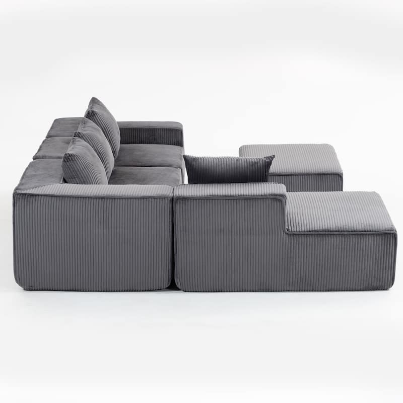 Corduroy Modular Sectional Sofa with Chaise Lounge, Deep Seat, Ottoman