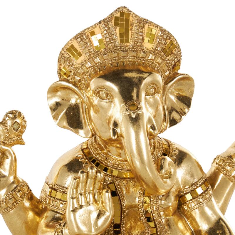 Gold Resin Ganesh Decorative Sculpture with Mosaic Details