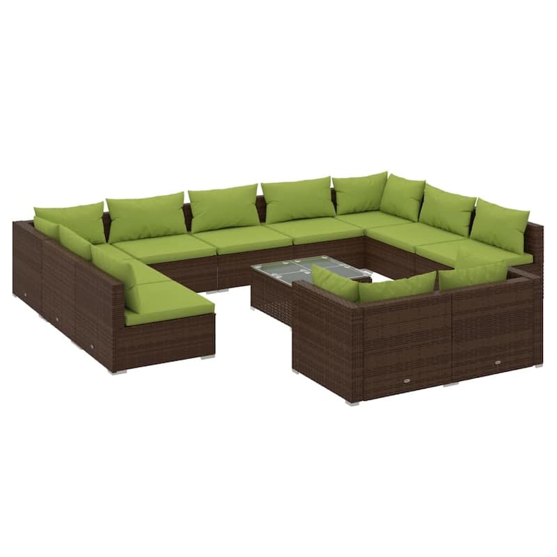 vidaXL Patio Lounge Set with Cushions Brown Poly Rattan - 27.6" x 27.6" x 24" - 27.6" x 27.6" x 24"