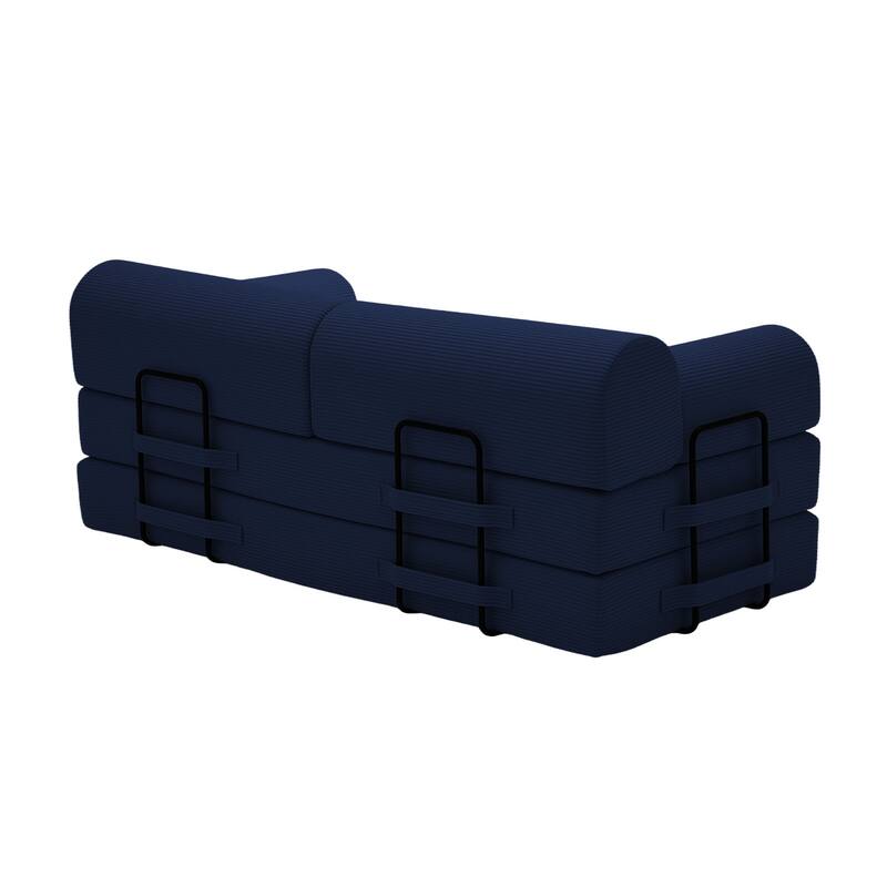 Convertible Sleeper Sofa Bed with Cylindrical Pillow, Corduroy Folding Mattress Couch with Fixed-Shape Frame for Bedroom