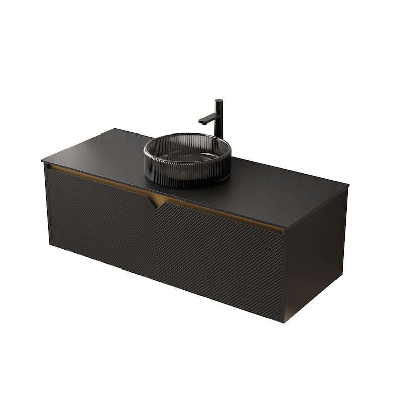 48" Bathroom Vanity with Sink, Wall-Mounted Plywood Storage Cabinet, Twill Double Doors,Round Glass Basin and Stone Top