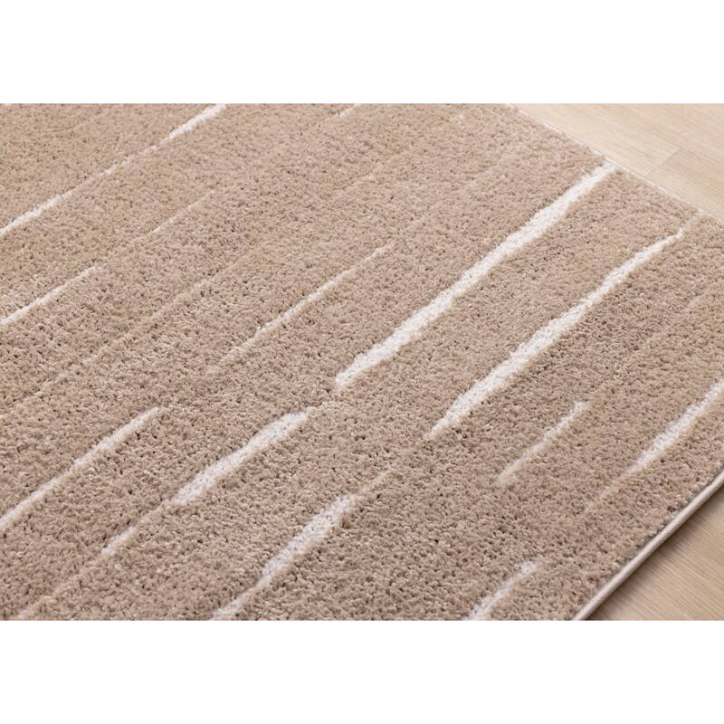 Trish Beige Cream Broken Stripes Area Rug