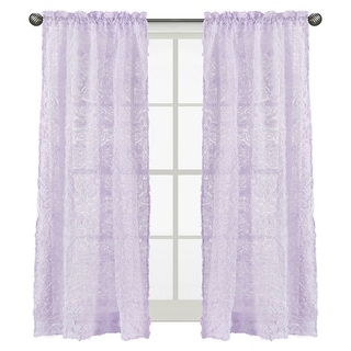 Purple Floral Rose 84in Window Treatment Curtain Panel Pair - Lavender Flower Luxurious Elegant Princess Vintage Shabby Chic