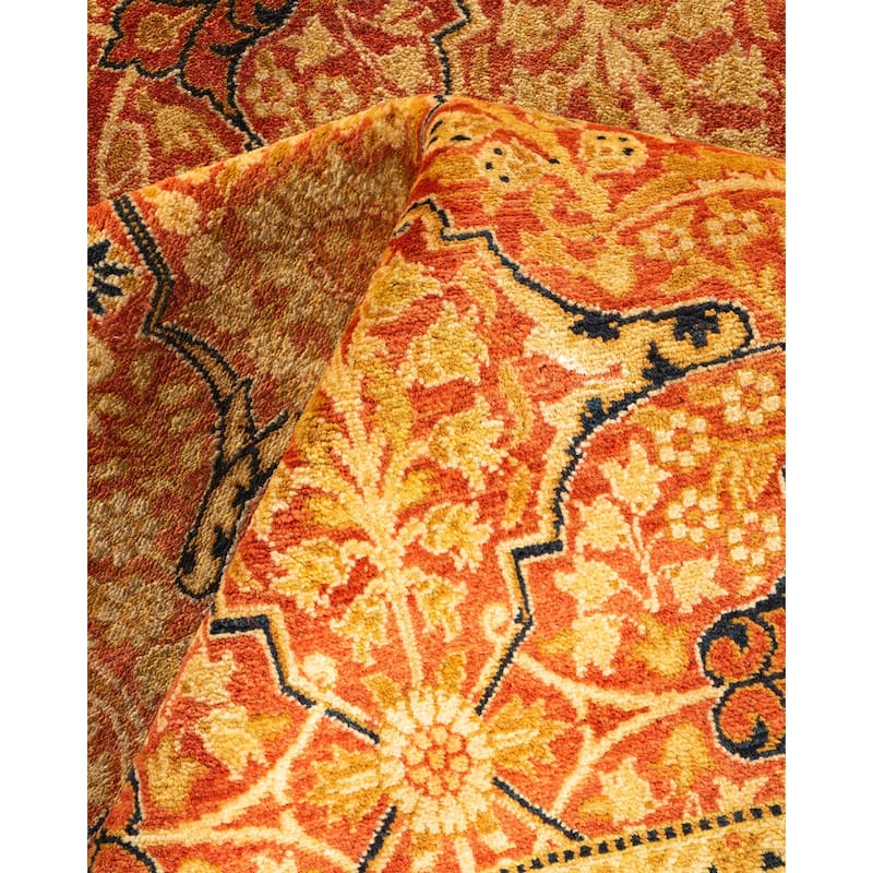 Overton Handknotted Wool Traditional Oriental Orange Square Area Rug - 6' x 9'