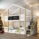 preview thumbnail 2 of 14, Twin over Twin House Bunk Bed with White Storage Staircase and Blackboards