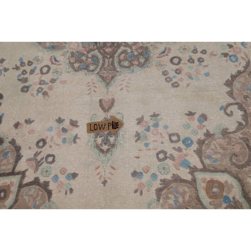 Floral Tabriz Persian Rug Hand-Knotted Traditional Beige Wool Carpet - 6'8"x 10'0"