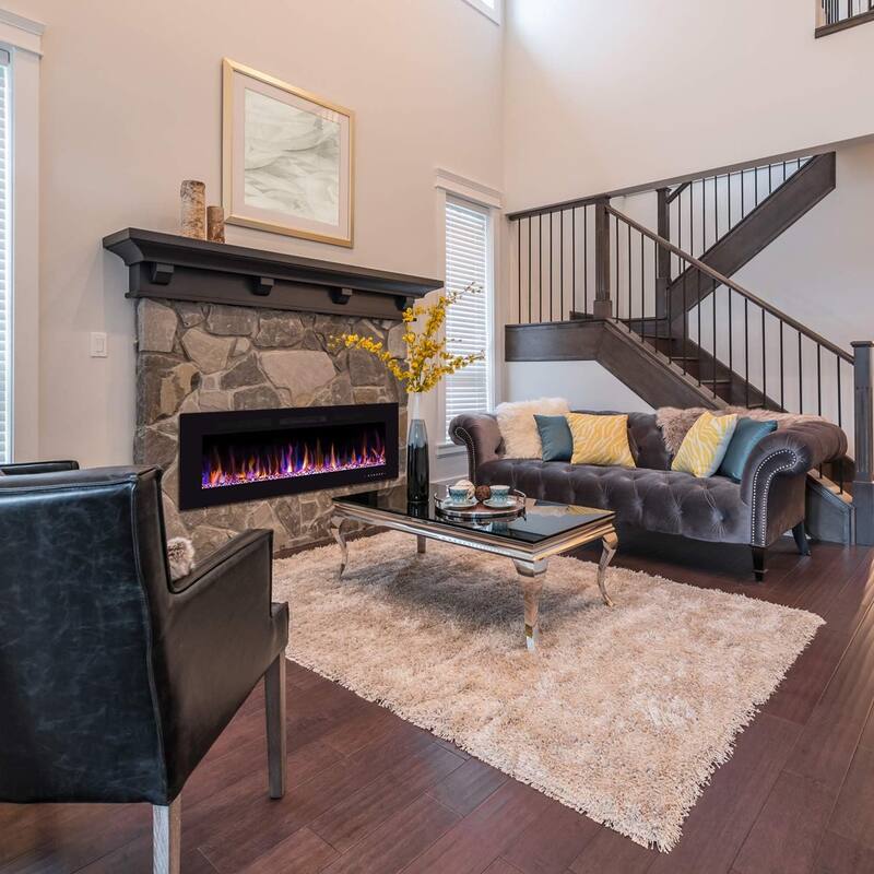 30-68" Featured Built-In Wall Fireplace with Timer / Touch Screen / Multi-Color Flame / Remote Control（750-1500W）