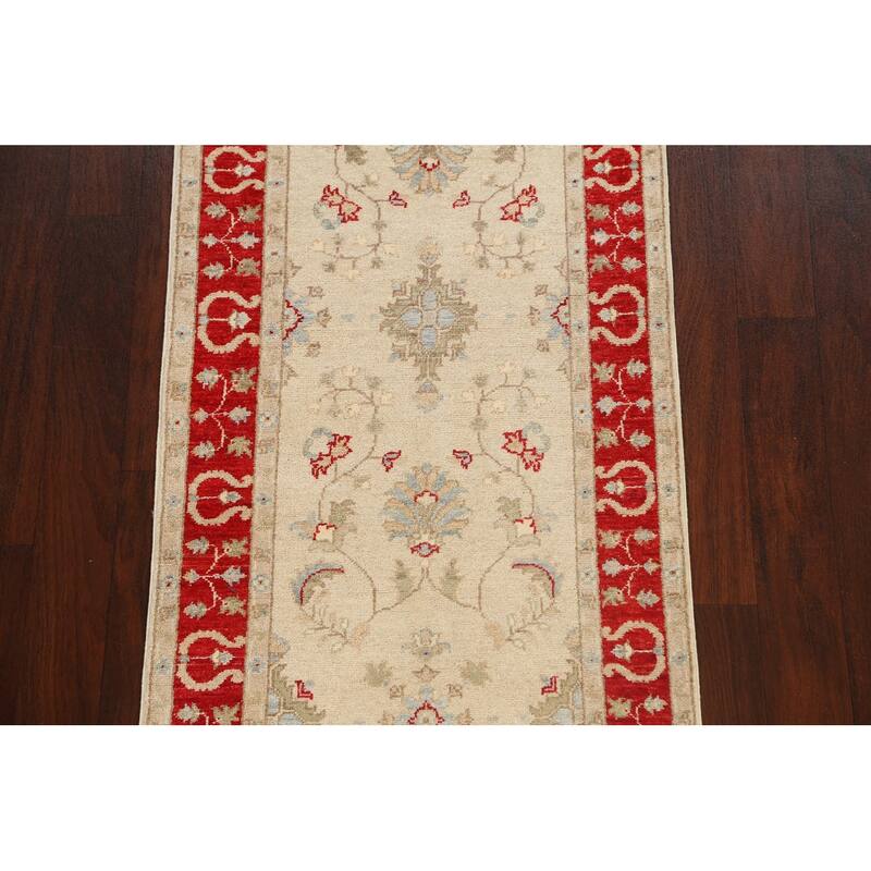Vegetable Dye Peshawar Chobi Wool Runner Rug Handmade Oriental Carpet - 2'9" x 9'8"