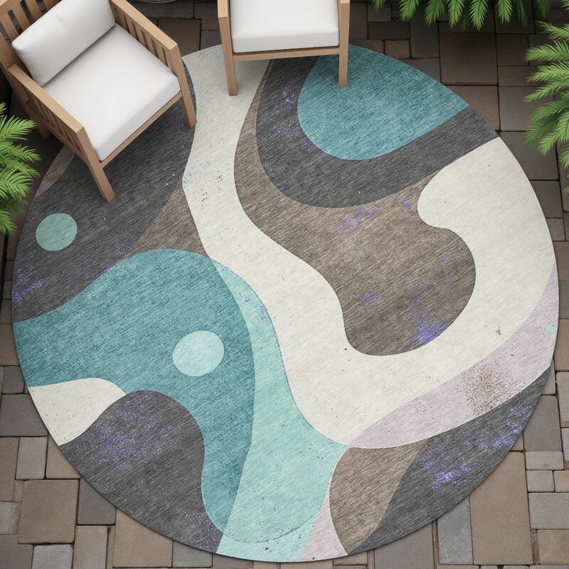 Machine Washable Indoor/Outdoor Casual Contemporary Chantille Rug - Teal - 8' x 8'