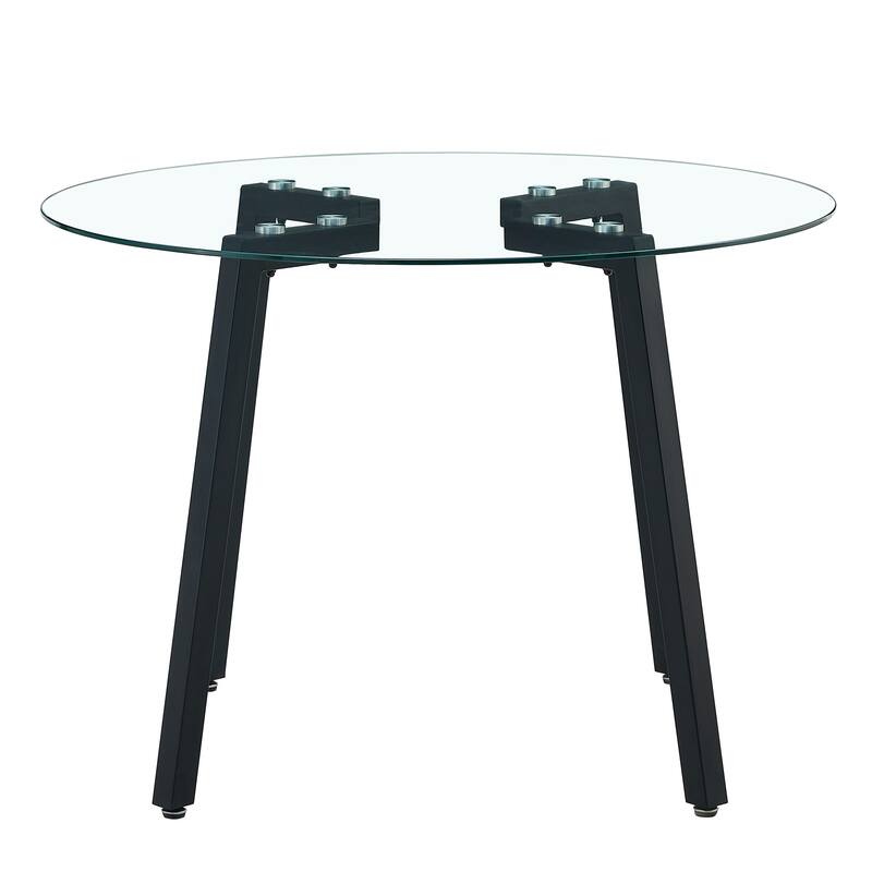 Modern Coffee Table, Round Clear Tempered Glass Table with Black Metal Legs Small Center Table End Table for Living Room