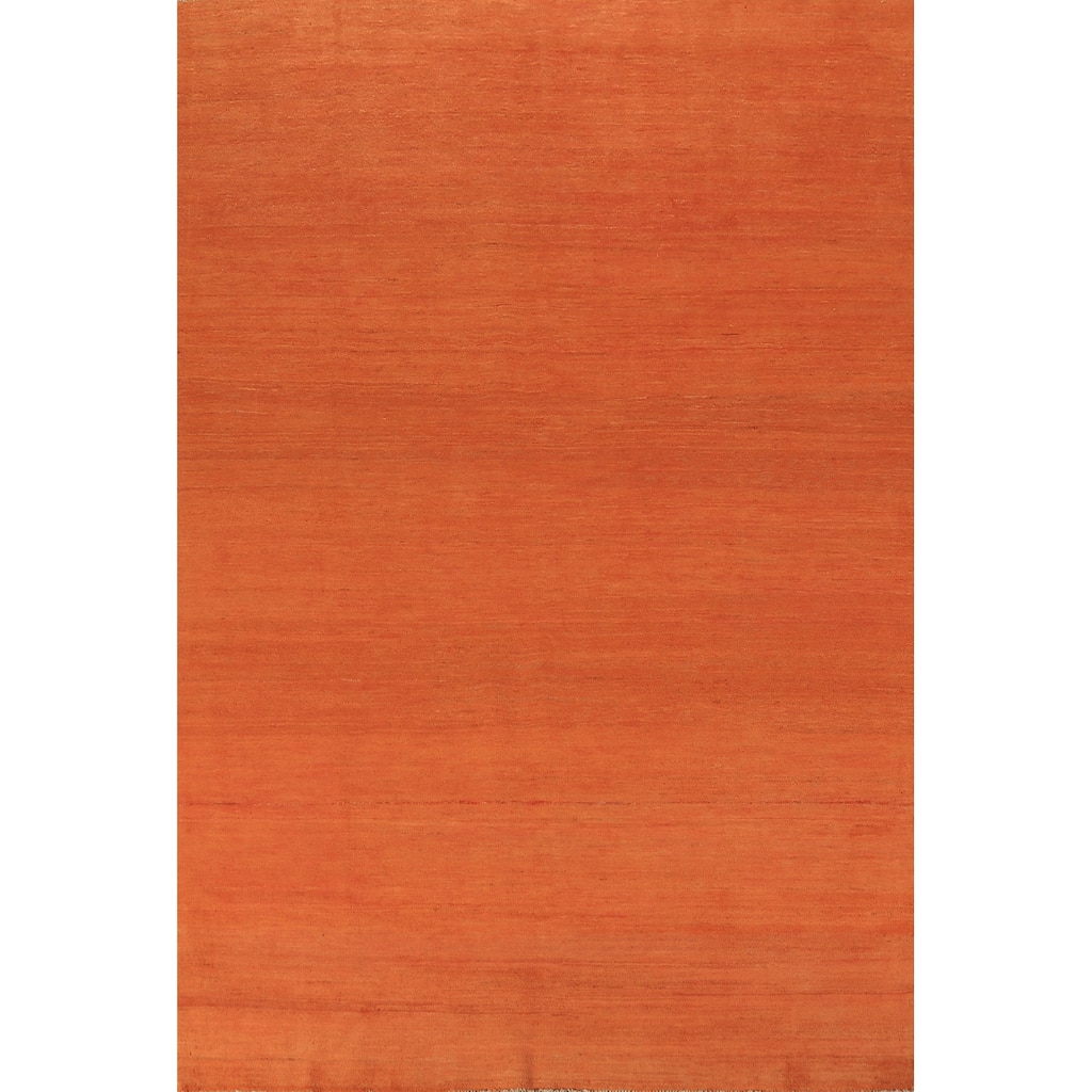Orange Modern Gabbeh Oriental Area Rug Handmade Solid Wool Carpet - 6'7" x 9'9"