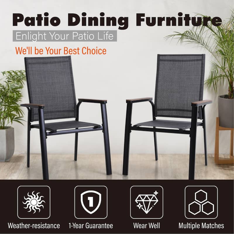 MAISON ARTS 3-Piece Bistro Set, 2 x Aluminium Stackable Dining Chairs and 1 x Side Table with Umbrella Hole