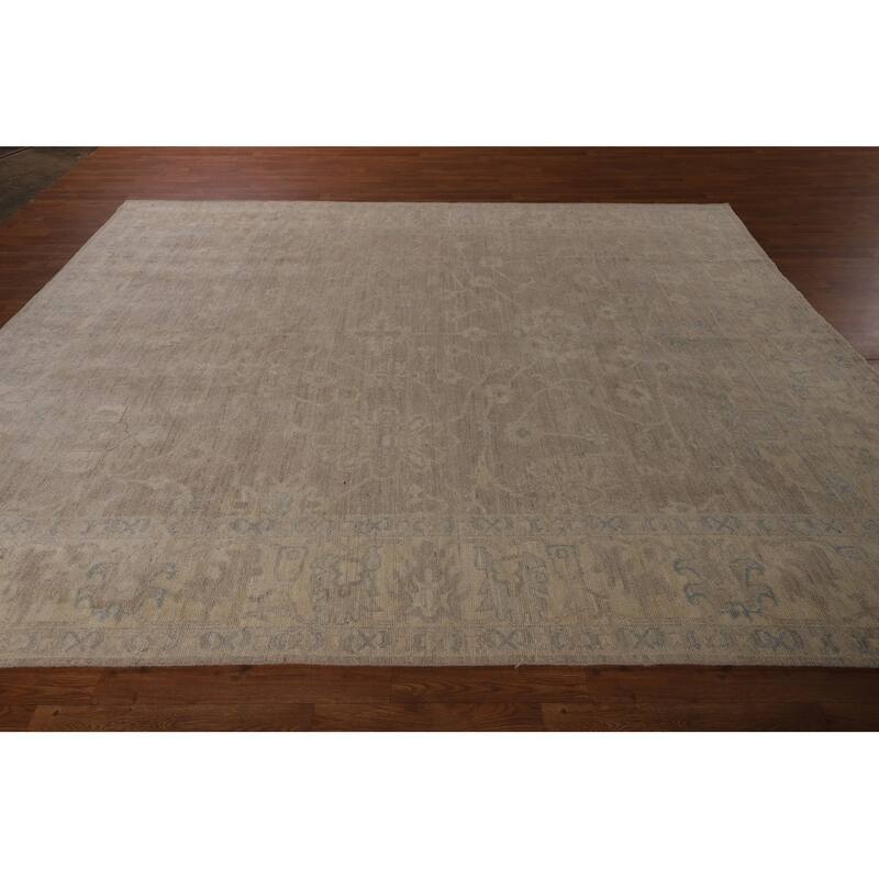 Vegetable Dye Oushak Turkish Rug Handmade Beige Wool Carpet - 8'0"x 9'11"