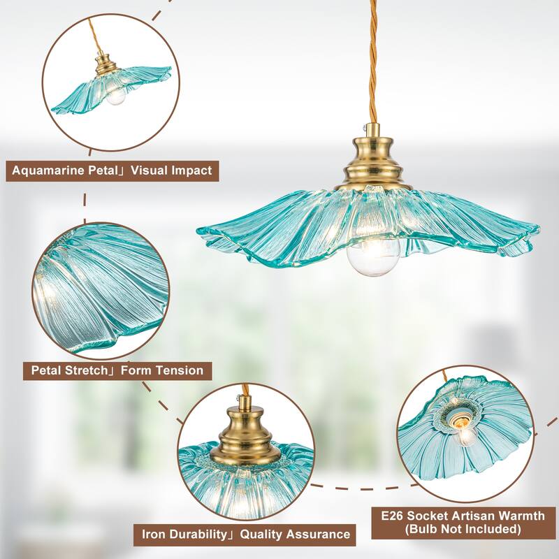 11" Flower-Shaped Red & White Gradient Glass Pendant Light Modern - Dia.11.02-in