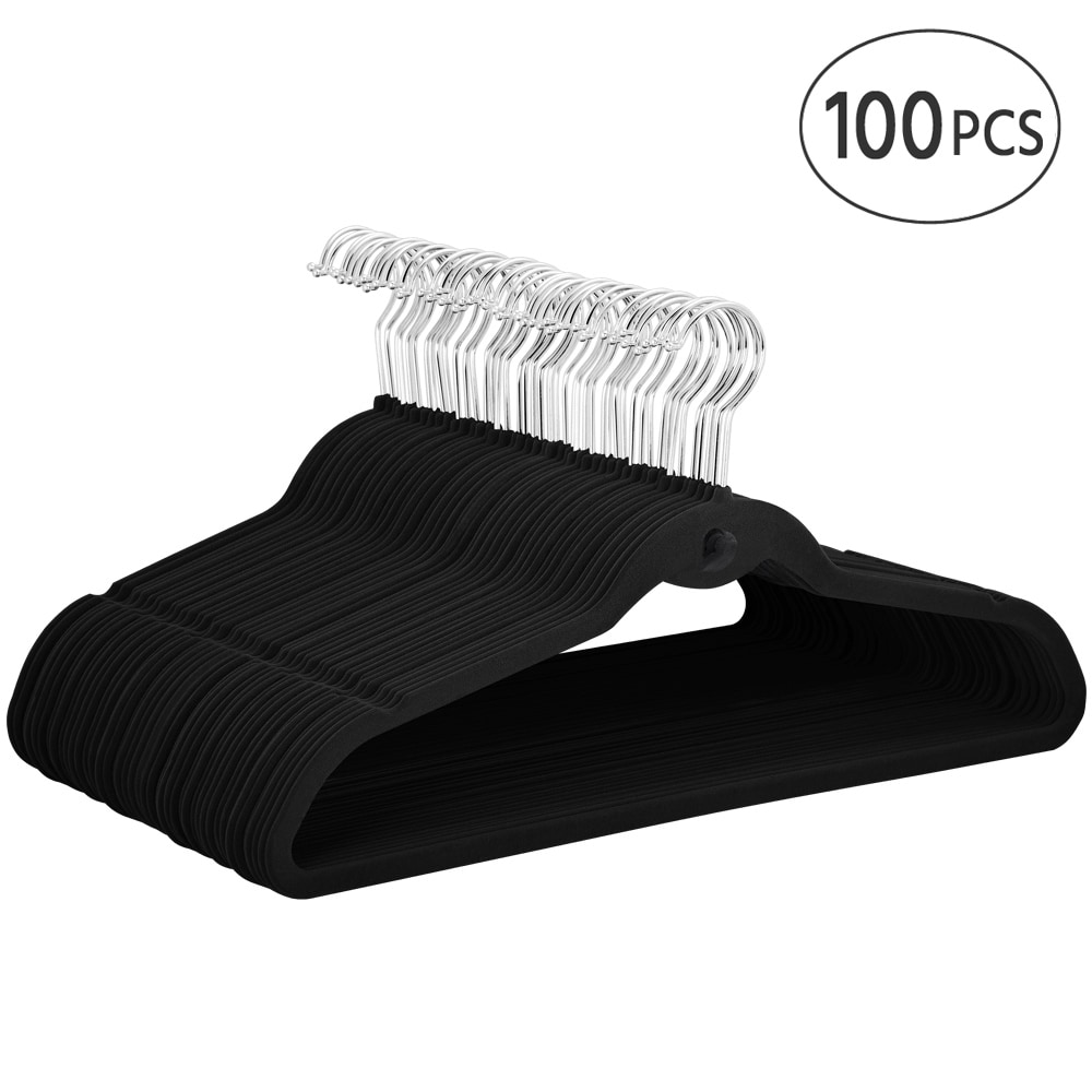 Heavy-Duty Black Plastic Coat Hanger with Locking Pant Bar, Box of 100 1/2  Inch Thick Countoured Hangers with Chrome Hook - On Sale - Bed Bath &  Beyond - 17806556