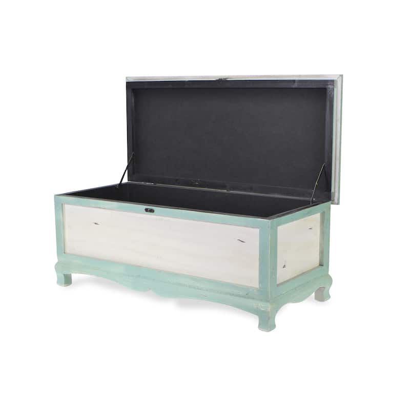 Seafoam Green Wooden Shabby Bench Chest with Seat Cushion - L: 36" x W: 16.5" x H: 15"