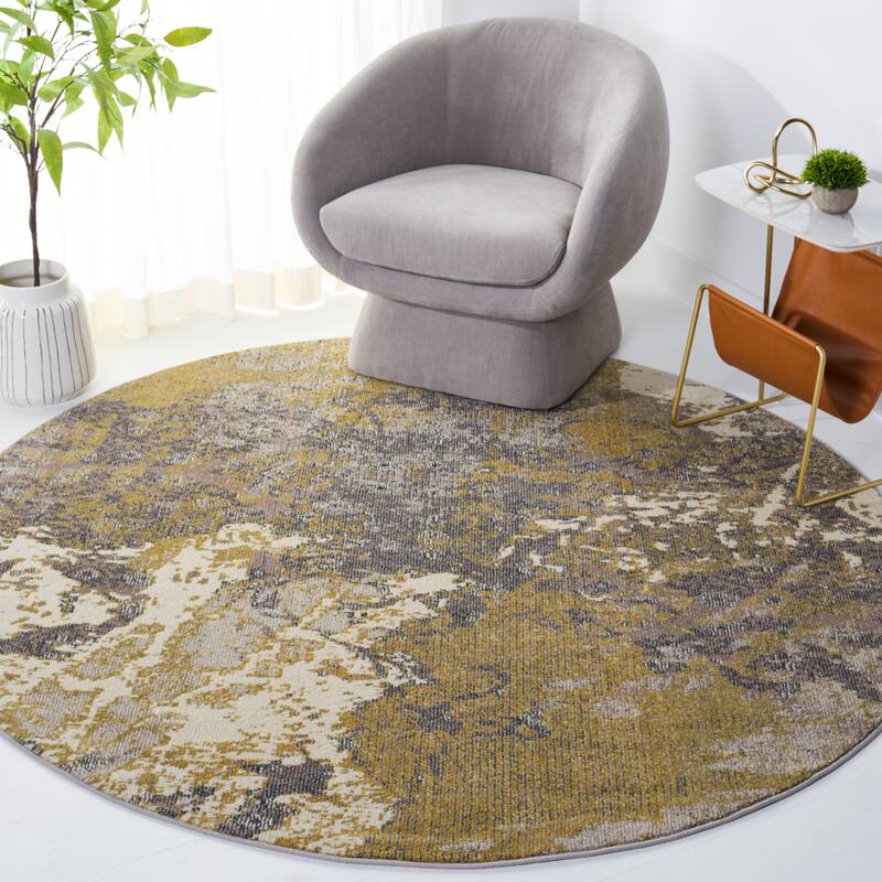 SAFAVIEH Monaco Yuha Modern Abstract Rug - 6'7" Round - Ivory/Grey