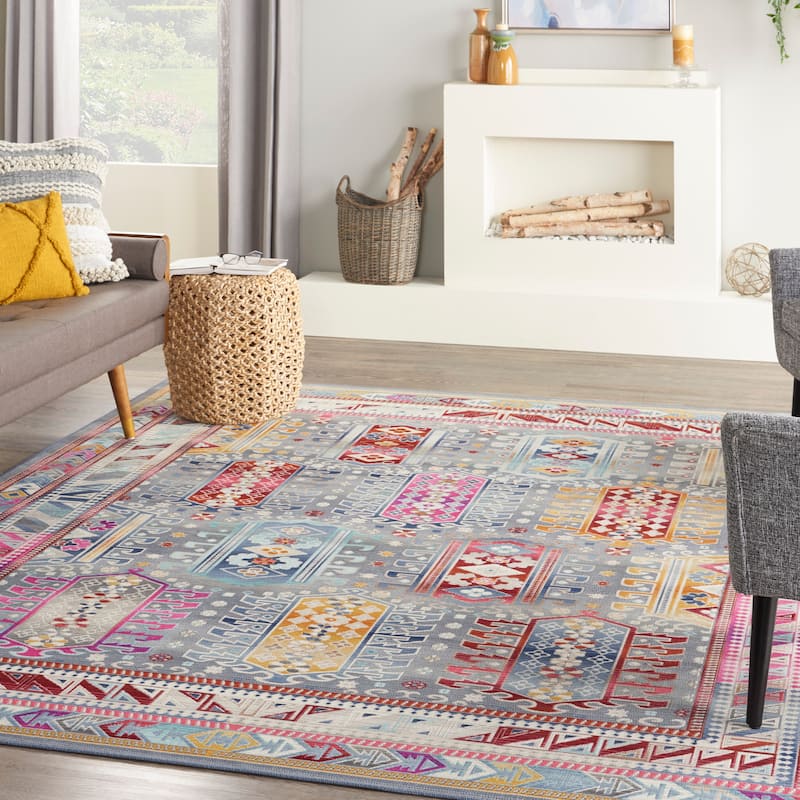 Nourison Vintage Kashan Bordered Traditional Area Rug - 8'10" x 11'10" - Grey/Multi - Rectangle