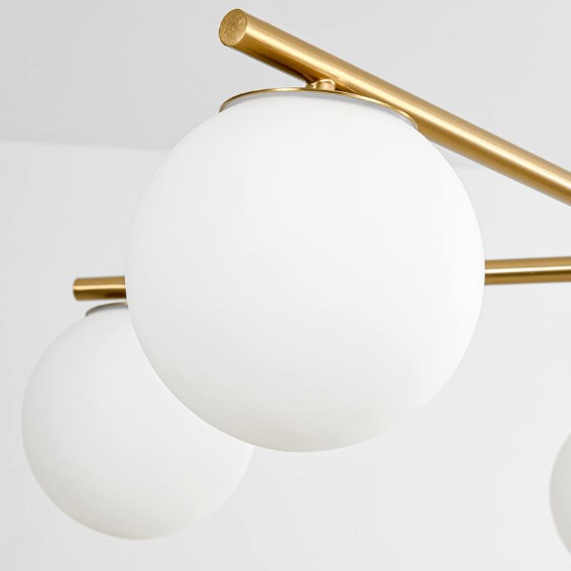 5-Light Brass Globe Chandelier, Modern Mid-Century Pendant for Living Room & Dining Room - 5 Light
