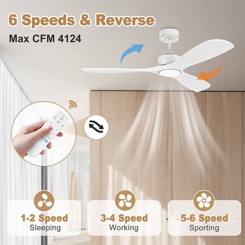 52 in. Modern Outdoor Indoor White Ceiling Fans with LED Lights Remote, Voice Control via WIFI Alexa App, Quiet DC Motor