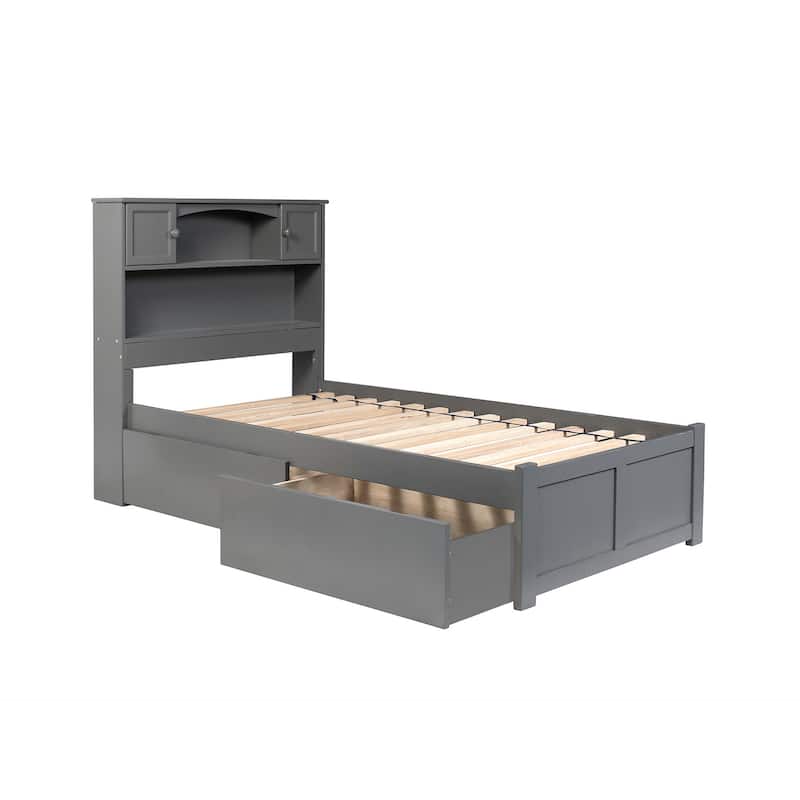 Platform Bed Full Size Grey Storage Bed Modern Bed Frame Flat Panel Footboard