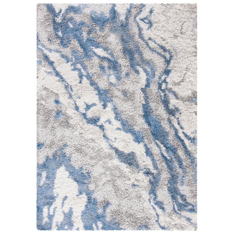 SAFAVIEH Horizon Shag Mukades Abstract 2.5-inch Thick Rug - 6' x 8' - Grey/Blue - Rectangle