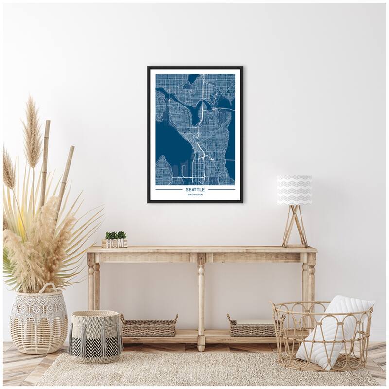 Kate and Laurel Sylvie Seattle Map Framed Canvas by Jake Goossen