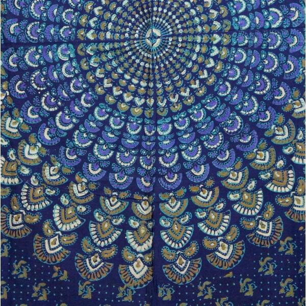 Shop Sanganer Peacock Floral Design Cotton Tab Top Curtain Drape
