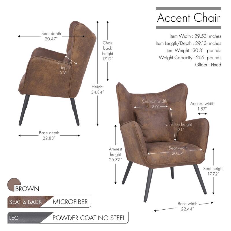 Porthos Home Terra Accent Chair with Pillow, Wingback, Microfiber Upholstery