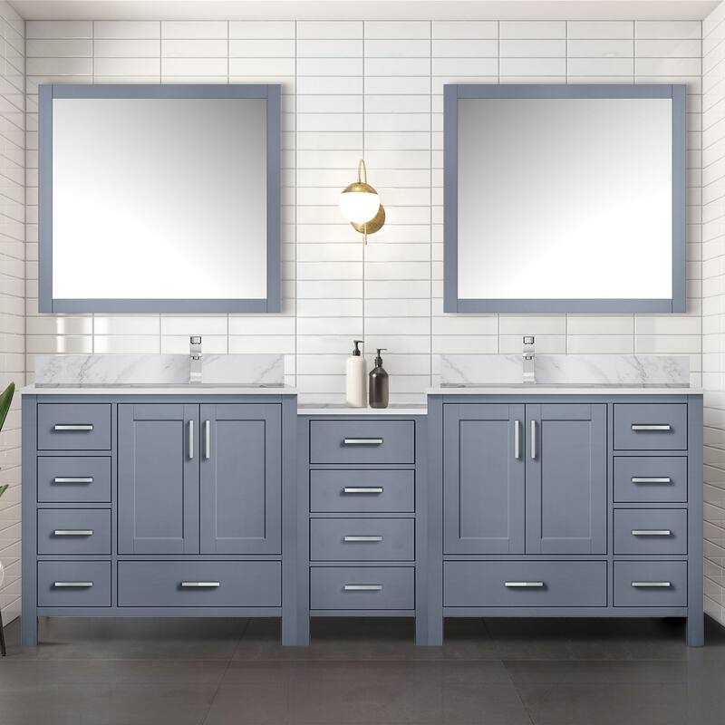 Coraline 92 in W x 22 in D Double Bath Vanity, Carrara Marble Top, and 34 in Mirrors