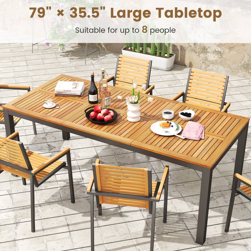Gymax Patio Dining Table for 8 79'' Large Rectangle Table w/ Acacia