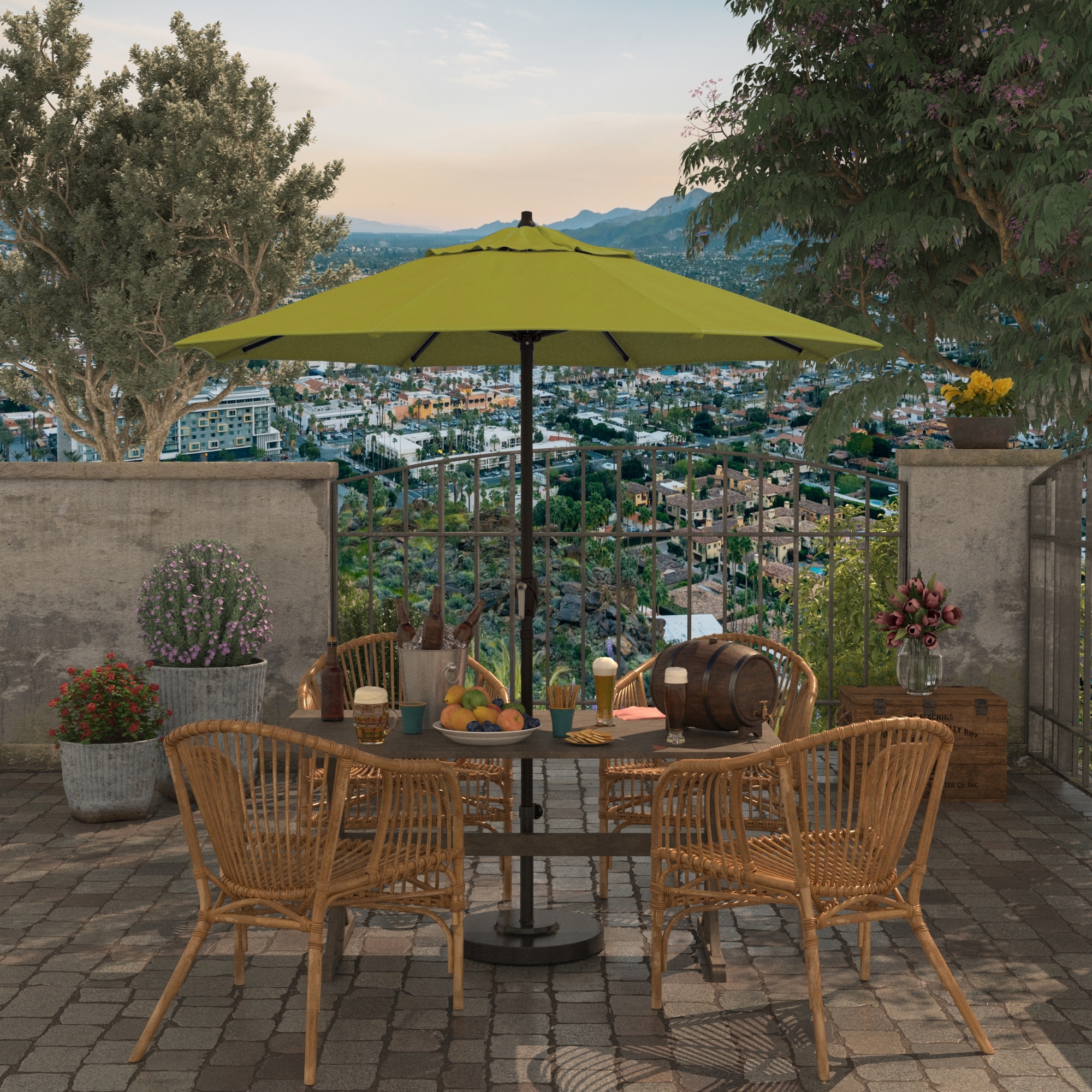canvas patio table umbrella AreShark 9 FT for Outdoor, Outdoor Umbrella with Push Button Tilt and Crank, Outdoor Patio Umbrellas with 8 Sturdy Ribs for Market, Garden, Pool (Beige) : Patio Features an integrated pulley system for easy opening and a Sunbrella shade that is 100% solution dyed acrylic 9ft Semi-auto Aluminum Patio Table