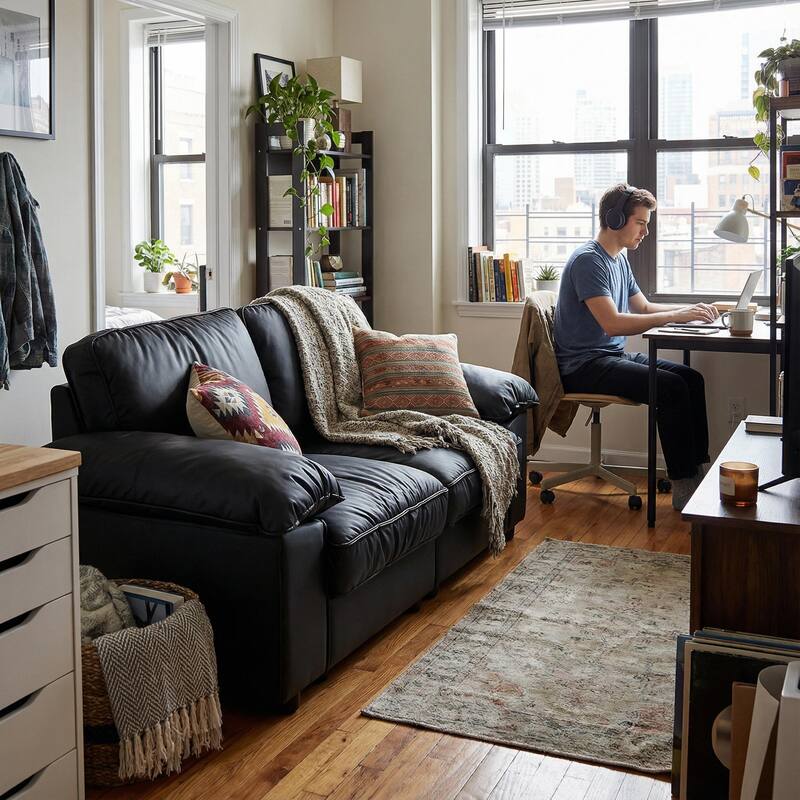 Roomfitters Modern Overstuffed Upholstered Loveseat with Padded Pillow Arms, Comfortable 2 Seater Couch for Living Room