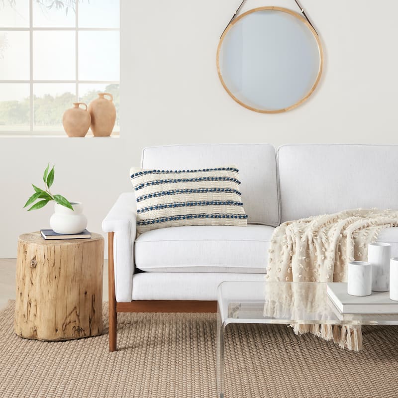 Mina Victory Life Styles Woven Lines And Dots Textured Throw Pillow - Navy