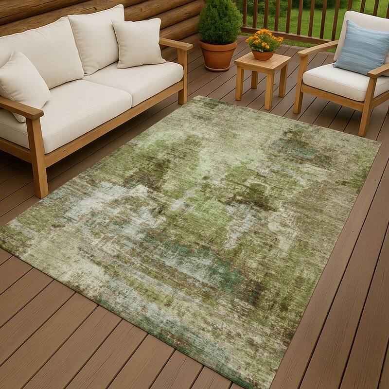 Machine Washable Indoor/ Outdoor Abstact Contemporary Chantille Rug