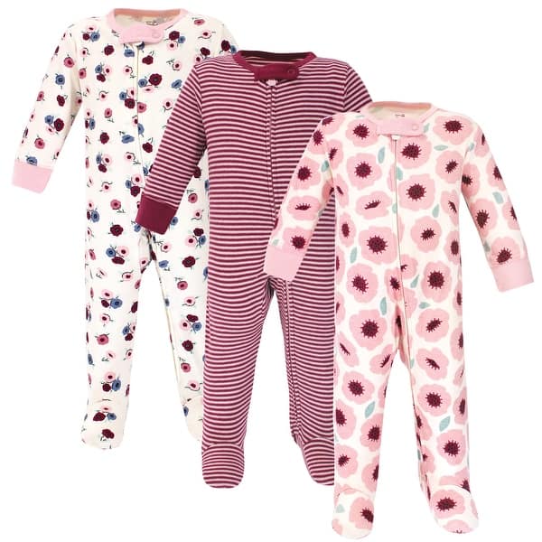 slide 1 of 1, Touched by Nature Baby Girl Organic Cotton Zipper Sleep and Play 3pk, Blush Blossom 0-3 Months - Blush Blossom