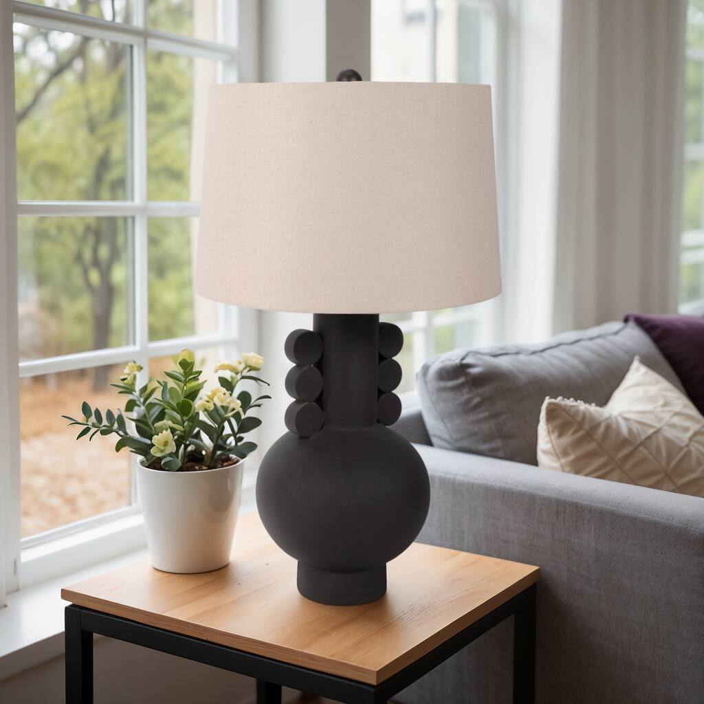 Sagebrook Home Ceramic Eared Totem Table Lamp, 30-inch, Chic Black Design - 17" x 17" x 30"