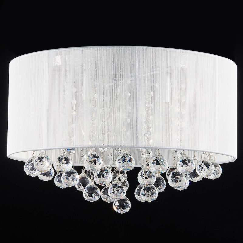 CO-Z 16-inch 4-Light Crystal Flush Mount Chandelier with White Drum Shade