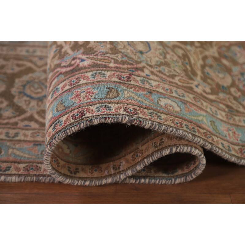 Hand Knotted Oriental 100% Wool Carpet Traditional Floral Peach Mashad Area Rug - 12' 6'' X 9' 7''